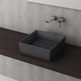 Bocchi Vessel Kare Tezgah Üstü 38 cm Mat Antrasit Lavabo