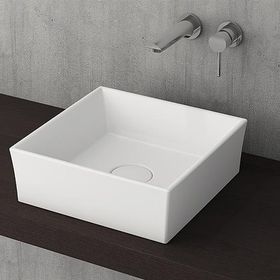 Bocchi Vessel Kare Tezgah Üstü 38 cm Mat Beyaz Lavabo