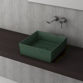 Bocchi Vessel Kare Tezgah Üstü 38 cm Mat Yeşil Lavabo