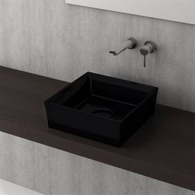 Bocchi Vessel Kare Tezgah Üstü 38 cm Parlak Siyah Lavabo