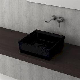 Bocchi Vessel Kare Tezgah Üstü 38 cm Parlak Siyah Lavabo