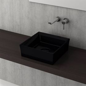 Bocchi Vessel Kare Tezgah Üstü 38 cm Parlak Siyah Lavabo