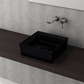 Bocchi Vessel Kare Tezgah Üstü 38 cm Parlak Siyah Lavabo