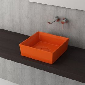 Bocchi Vessel Kare Tezgah Üstü 38 cm Parlak Turuncu Lavabo