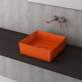 Bocchi Vessel Kare Tezgah Üstü 38 cm Parlak Turuncu Lavabo