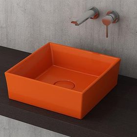 Bocchi Vessel Kare Tezgah Üstü 38 cm Parlak Turuncu Lavabo