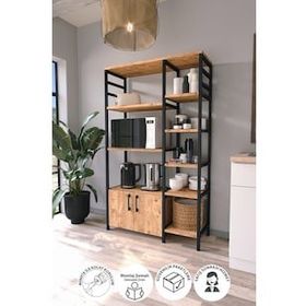 Bofigo 2 Kapaklı 8 Raflı Çam Kahve Köşeli Mutfak Standı