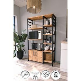 Bofigo 2 Kapaklı 8 Raflı Çam Kahve Köşeli Mutfak Standı