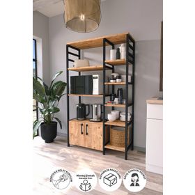 Bofigo 2 Kapaklı 8 Raflı Çam Kahve Köşeli Mutfak Standı