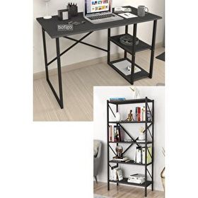 Bofigo 2 Raflı Çok Amaçlı Çalışma Masası + 5 Raflı Antrasit Metal Kitaplık