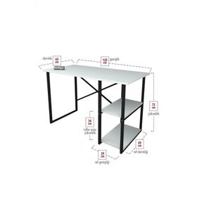 Bofigo 2 Raflı Çok Amaçlı Masa + 5 Raflı Beyaz Metal Kitaplık