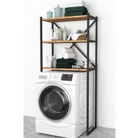 Bofigo 3 Raflı Çam Banyo Çamaşır Makinası Üstü Düzenleyici Metal Raf