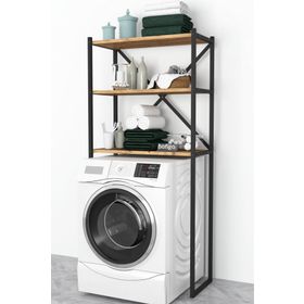Bofigo 3 Raflı Çam Banyo Çamaşır Makinası Üstü Düzenleyici Metal Raf