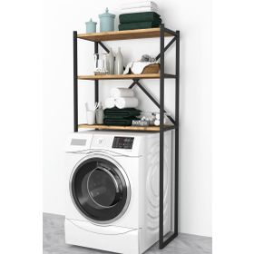 Bofigo 3 Raflı Çam Banyo Çamaşır Makinası Üstü Düzenleyici Metal Raf