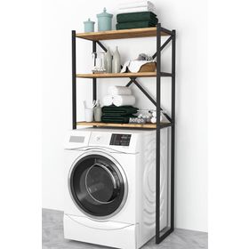 Bofigo 3 Raflı Çam Banyo Çamaşır Makinası Üstü Düzenleyici Metal Raf