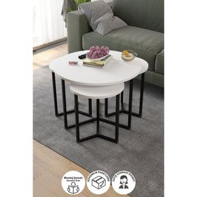 Bofigo 4 Adet Orta Sehpa Dekoratif Sehpa Metal Sehpa Yonca Beyaz Yan Sehpa