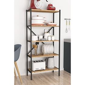 Bofigo 5 Raflı Çam Mutfak Mikrodalga Baharatlık Düzenleyici Metal Raf