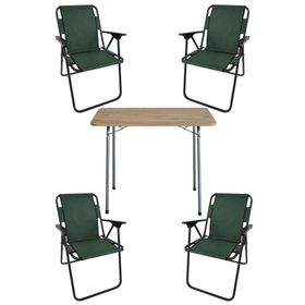 Bofigo 60x80 Çam Desenli Katlanır Masa + Katlanır Yeşil 4 Adet Sandalye Kamp Seti