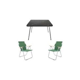 Bofigo 60x80 cm Granit Katlanır Masa + Katlanabilir 2 Adet Yeşil Kamp Sandalyesi