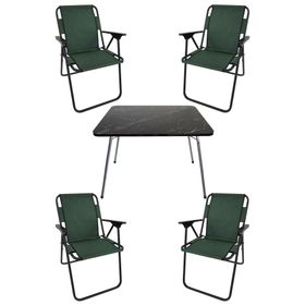 Bofigo Granit Desenli 60x80 cm Katlanır Masa + Yeşil 4 Adet Katlanır Sandalye Kamp Seti