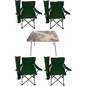 Bofigo Granit Desenli 60x80 cm Katlanır Masa + Yeşil 4 Adet Katlanır Sandalye Kamp Seti