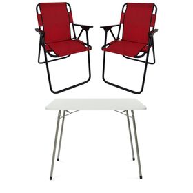 Bofigo Katlanır Beyaz 60x80 cm Masa + Katlanır Kırmızı 2 Adet Sandalye Kamp Seti