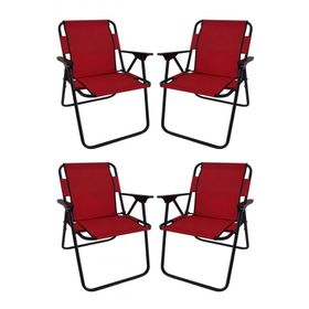 Bofigo Katlanır Beyaz 60x80 cm Masa + Katlanır Kırmızı 4 Adet Sandalye Kamp Seti