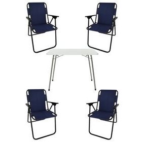 Bofigo Katlanır Beyaz 60x80 cm Masa + Katlanır Lacivert 4 Adet Sandalye Kamp Seti