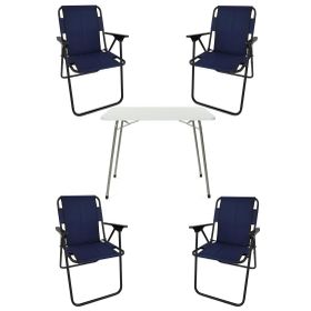 Bofigo Katlanır Beyaz 60x80 cm Masa + Katlanır Lacivert 4 Adet Sandalye Kamp Seti