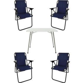 Bofigo Katlanır Beyaz 60x80 cm Masa + Katlanır Lacivert 4 Adet Sandalye Kamp Seti