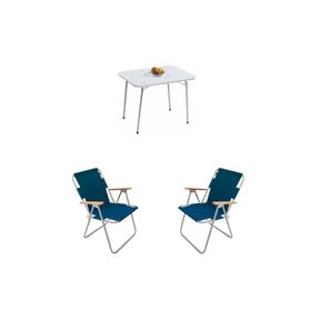 Bofigo Katlanır Beyaz 60x80 cm Masa + Katlanır Mavi 2 Adet Sandalye Kamp Seti