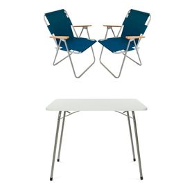 Bofigo Katlanır Beyaz 60x80 cm Masa + Katlanır Mavi 2 Adet Sandalye Kamp Seti