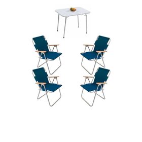 Bofigo Katlanır Beyaz 60x80 cm Masa + Katlanır Mavi 4 Adet Sandalye Kamp Seti
