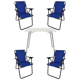 Bofigo Katlanır Beyaz 60x80 cm Masa + Katlanır Mavi 4 Adet Sandalye Kamp Seti