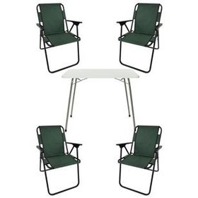 Bofigo Katlanır Beyaz 60x80 cm Masa + Katlanır Yeşil 4 Adet Sandalye Kamp Seti