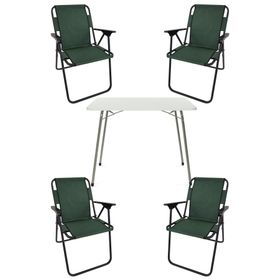 Bofigo Katlanır Beyaz 60x80 cm Masa + Katlanır Yeşil 4 Adet Sandalye Kamp Seti