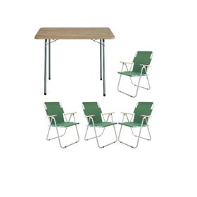 Bofigo Katlanır Çam Desenli 60x80 cm Masa + Katlanır Yeşil 4 Adet Sandalye Kamp Seti