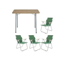 Bofigo Katlanır Çam Desenli 60x80 cm Masa + Katlanır Yeşil 4 Adet Sandalye Kamp Seti