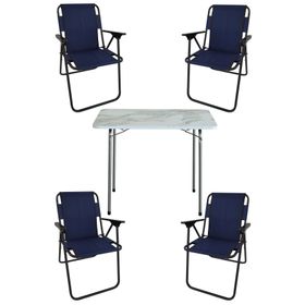 Bofigo Katlanır Efes 60x80 cm Masa + Katlanır Lacivert 4 Adet Sandalye Kamp Seti