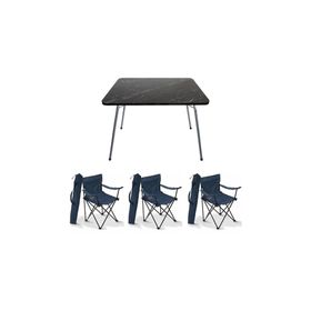 Bofigo Katlanır Granit Desenli 60x80 cm Masa + Katlanır Lacivert 3 Adet Sandalye Kamp Seti