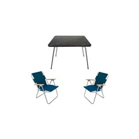 Bofigo Katlanır Granit Desenli 60x80 cm Masa + Katlanır Mavi 2 Adet Sandalye Kamp Seti