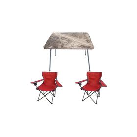 Bofigo Katlanır Mermer 60x80 cm Masa + Katlanır Kırmızı 2 Adet Sandalye Kamp Seti