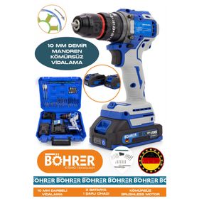 Böhrer V298 Çift Akülü Blue 10 mm Armut Tipi Demir Madren Vidalama Matkap