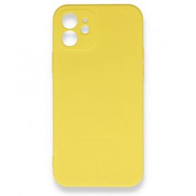 Bol Çeşit iPhone 12 Nano İçi Kadife Sarı Silikon Kılıf