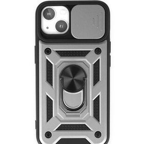 Bol Çeşit iPhone 14 Pars Lens Yüzüklü Gümüş Silikon Kılıf