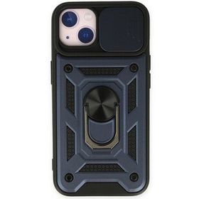 Bol Çeşit iPhone 14 Pars Lens Yüzüklü Lacivert Silikon Kılıf