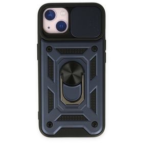Bol Çeşit iPhone 14 Pars Lens Yüzüklü Lacivert Silikon Kılıf