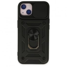 Bol Çeşit iPhone 14 Pars Lens Yüzüklü Siyah Silikon Kılıf