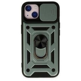 Bol Çeşit iPhone 14 Pars Lens Yüzüklü Yeşil Silikon Kılıf