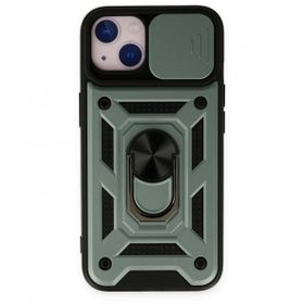 Bol Çeşit iPhone 14 Pars Lens Yüzüklü Yeşil Silikon Kılıf